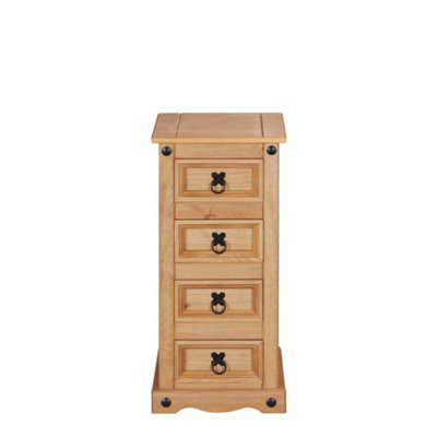  - 4 Drawer Chest Narrow Tall Bedside Table Cabinet Solid Wood Pine Lamp