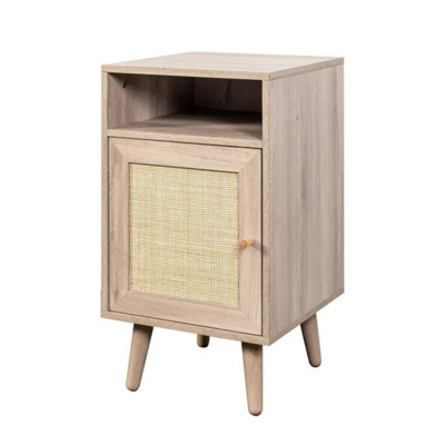  - Oak & Rattan 1 Door Bedside Table Nightstand Chest Bedroom Furniture