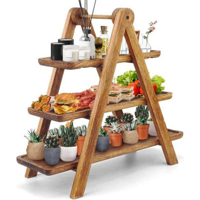 B&Q 3Tier Serving Set Platters Wooden Three Tiered Serving Trays Party Food Tray Set