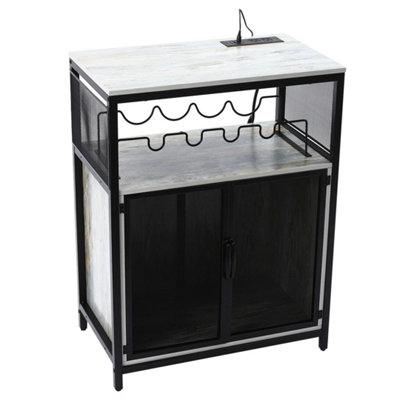 B&Q Wine Bar Cabinet With Rgb Light And Outlet, Freestanding