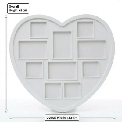 B&Q 10Pics Heart Shaped Hanging Wall Multi White Picture Frames Gift Collage Family