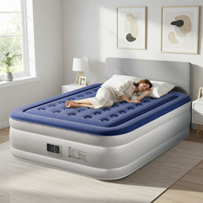 B&Q Inflatable Mattress, Air Bed With Built-In Electric For Outdoor Camping & Guest Singleblue