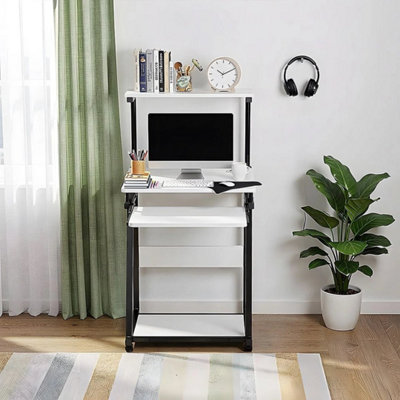 B&Q 2-Tier Computer Desk W/ Keyboard Tray Height-Adjustable Compact Home Office Desk White