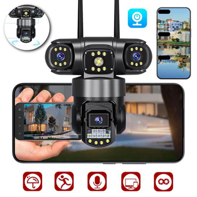 B&Q 3 Lens Wireless Ip Security Camera Wifi Connected Weather Ready For Reliable Outdoor Cctv Surveillance And Property Protection