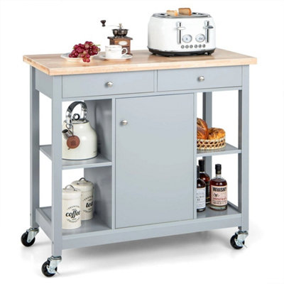 B&Q Mobile Kitchen Island Cart Rolling Kitchen Island W/4 Open Shelves Grey