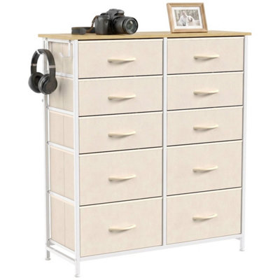 B&Q Fabric Chest Of Drawers, 8 Drawer Dresser For Bedroom, Beige