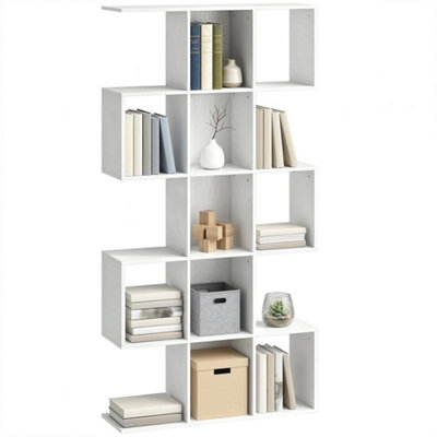 B&Q Bookshelf, 5-Tier S Shaped Bookcase, White Wood Effect