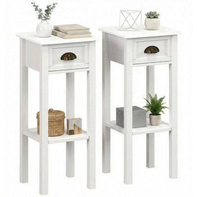 B&Q 2Tier Side Tables Set Of 2 With Drawer Shelf For Living Room, White