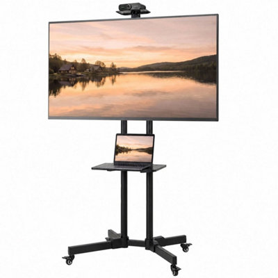 B&Q Mobile Tv Stand On Wheels For 32-75 Inch Screens, Mobile Tv Cart With Tilt Black