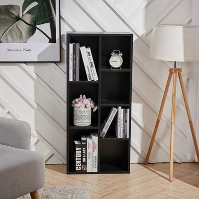 B&Q Black 7 Cube Storage Unit Book Shelf Organizer Modular Open Cabinet Wooden Bookcase