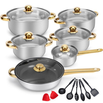 B&Q 20-Piece Stainless Steel Cooking Pot Set, Nonstick Induction Cookware