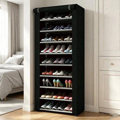 B&Q Tall Large Shoe Rack With Cover, 10 Tier Shoe Organizer Storage