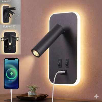  - Usb Led Wall Sconce Reading Lamp Bedroom Bedside Light With Switch