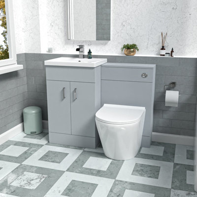 Nes Home Matte Grey 1000mm Vanity Basin Wc Vanity Unit & Rimless Btw Toilet from B&Q