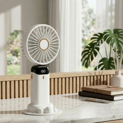  - Mini Handheld Fan Usb Rechargeable Portable Folding Desk Fan White1 Pack