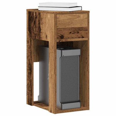 Berkfield Computer Tower Stand With Drawer Old Wood 30X44X74 Cm from B&Q