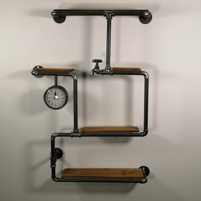 85cm Black Industrial Style Metal Pipe Shelves Tiered Shelving Unit