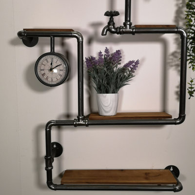 85cm Black Industrial Style Metal Pipe Shelves Tiered Shelving Unit