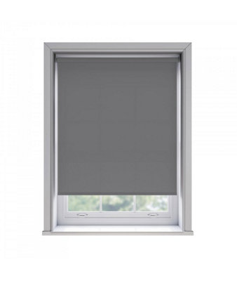 85cm No Drill Self Adhesive Slate Grey Thermal Blackout Roller Blind ...