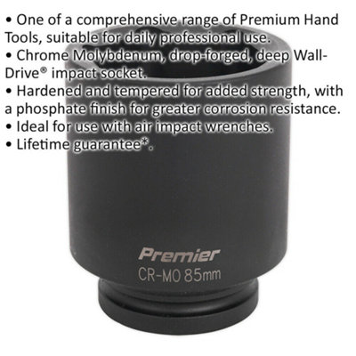 85mm Forged Deep Impact Socket - Heavy-Duty 1 Inch Square Drive Tool