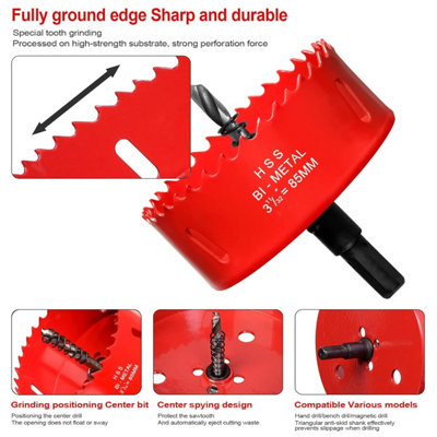 85mm Hole Saws Cutter, HSS BiMetal Drill Bit for Wood, Plastic, UPVC ...