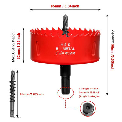 85mm Hole Saws Cutter, HSS BiMetal Drill Bit for Wood, Plastic, UPVC ...