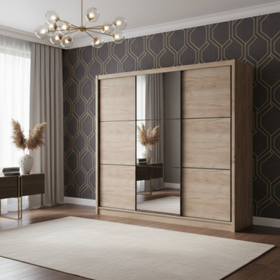 Amos Mann Furniture Canberra Extra Large Oak 3 Sliding Door Wardrobe Slider 236Cm Wide from B&Q