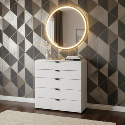 Amos Mann Furniture Althena Valenca Arctic White 90Cm Wide 5 Drawer Chest from B&Q