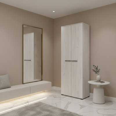 Amos Mann Furniture Luca 2 Door Slim 67.5Cm Narrow Compact Wardrobe In Modern White Oak from B&Q