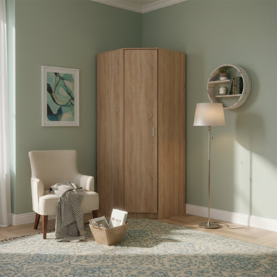 Amos Mann Furniture Hana Sonoma Oak Effect 1 Door Tall Corner Wardrobe from B&Q