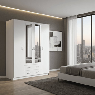 Amos Mann Furniture Bonn White 4 Door 2 Drawer Mirrored Bedroom Wardrobe from B&Q