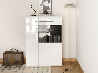 Amos Mann Furniture Trinity Short Low Display Cabinet In White Gloss With Black from B&Q