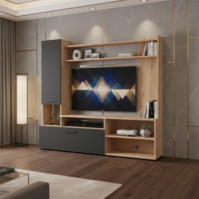 Amos Mann Furniture Braga Artisan Oak Effect And Black Entertaiment Unit Wall Tv Cabinet from B&Q