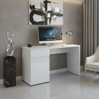B&Q -  Langley White Gloss Computer Office Study Desk With Drawer And Cupboard