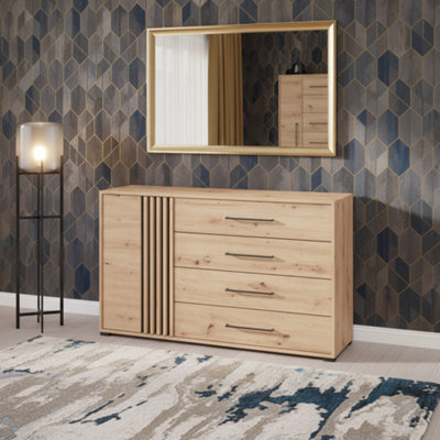 Amos Mann Furniture Ascalon Artisan Oak Effect And Black 4 Drawer Sideboard Dresser from B&Q
