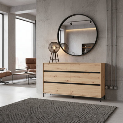Amos Mann Furniture Corbett Industrial Oak Effect 6 Drawer Wide 157Cm Chest Of Drawers from B&Q