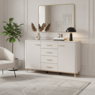 B&Q -  Darwen Cashmere And Oak Effect Large 154Cm 2 Door 4 Drawer Sideboard
