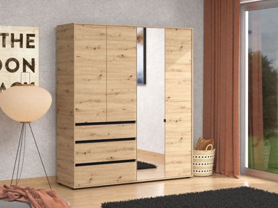 Amos Mann Furniture Corbett Artisan Oak Effect 4 Door 3 Drawer Mirrored Wardrobe from B&Q