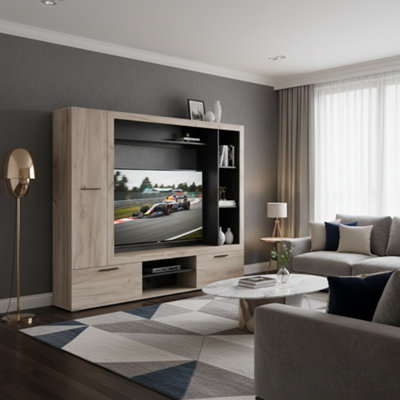Amos Mann Furniture Lorca Grey Oak Effect And Black Compact Entertaiment Unit Wall Tv Cabinet from B&Q