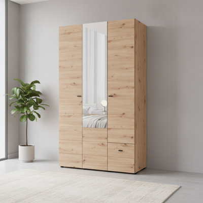 B&Q -  Nevis Oak Effect Narrow 3 Door 1 Drawer Space-Saving 117Cm Combination Wardrobe