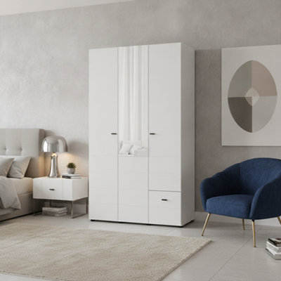 B&Q -  Nevis White Narrow 3 Door 1 Drawer Space-Saving 117Cm Combination Wardrobe