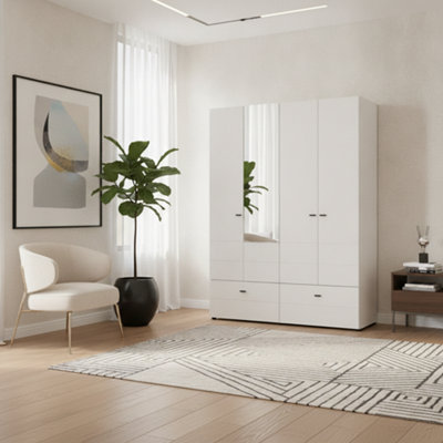 B&Q -  Nevis White Narrow 4 Door 2 Drawer Space-Saving 155Cm Combination Wardrobe
