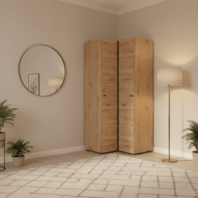 B&Q -  Nevis Oak Effect Narrow 2 Door Space-Saving Corner Wardrobe 95Cm