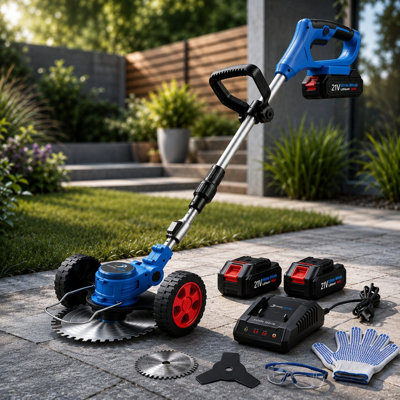  - White Winds Limited 21V Cordless Grass TrimmerWheeled Lawn Edger With 2 Batteries