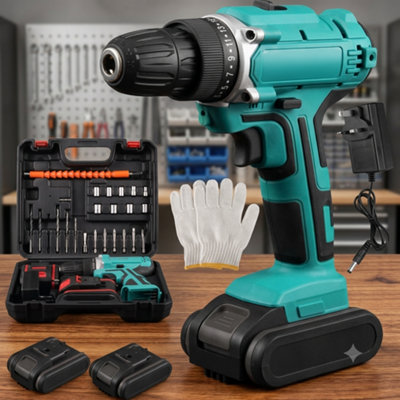  - Cordless Combi Drill Driver  21V Electric Screwdriver Set2 BatteriesCharger And Accessory Kit