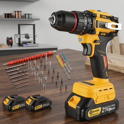  - Cordless Combi Drill Driver 21V Battery PoweredElectric Screwdriver Set With 2 Batteries