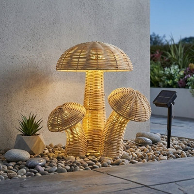  - Trio Solar Rattan Look Toadstool Light