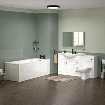 White Bath Suite 850mm Vanity, Back to Wall Toilet & 1700mm Round Bath - Image 2
