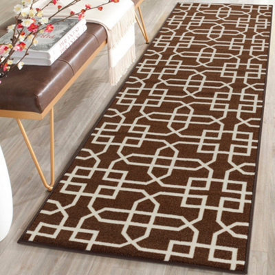 B&Q Smart Living Heavy Duty Machine Washable Runner For Hallway, Kitchen Non Slip Floor Mats, Door Mat 67Cm X 120Cm - Brown/Cream