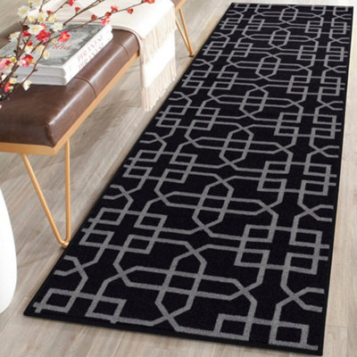 B&Q Smart Living Heavy Duty Machine Washable Runner For Hallway, Kitchen Non Slip Floor Mats, Door Mat 67Cm X 120Cm - Black/Grey